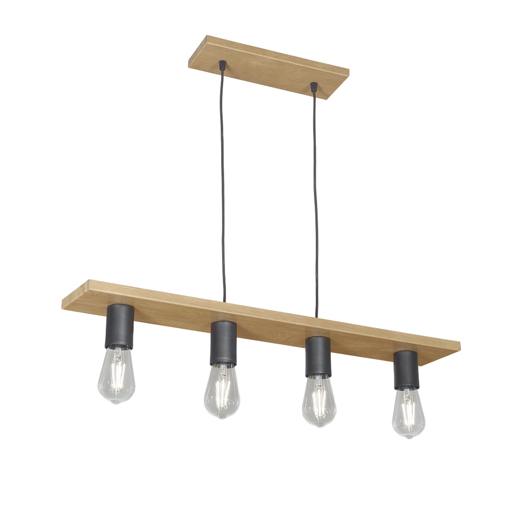 COLGANTE LUCCA 4LUCES DE CHAPA SIMIL MADERA CON PORTALAMPARAS NEGROS - FERROLUX