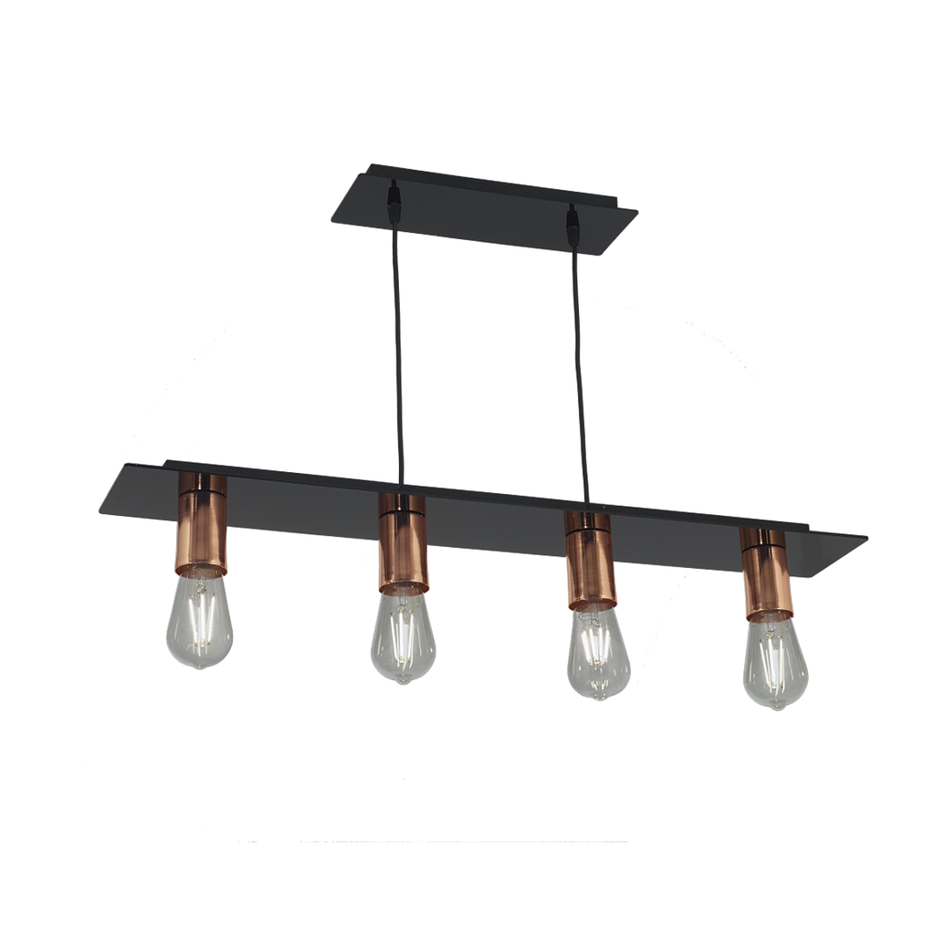 COLGANTE TERNI 4LUCES ACRILICO NEGRO CON PORTALAMPARAS COBRE - FERROLUX