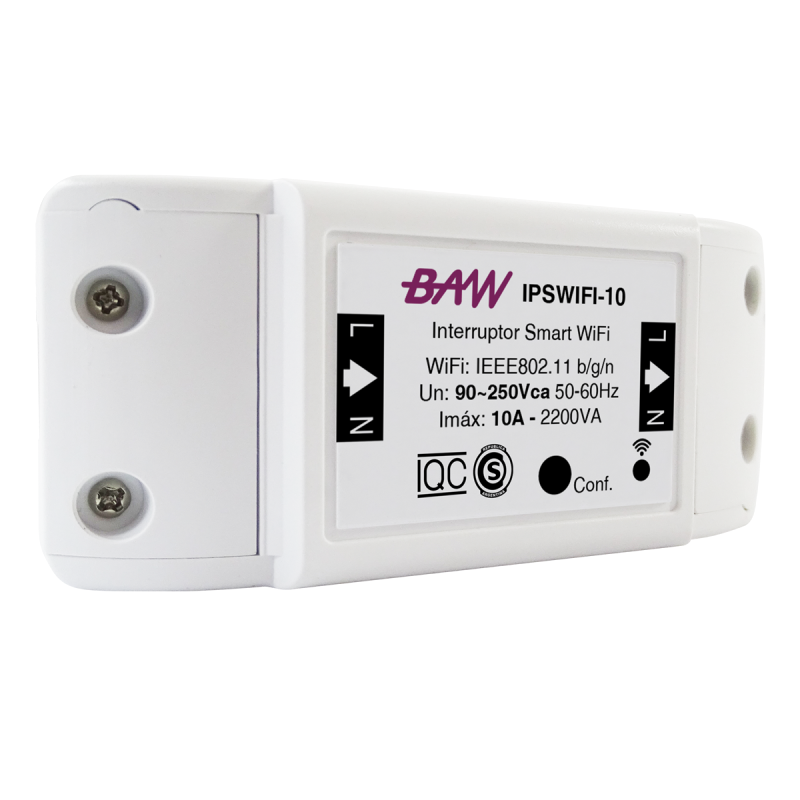 INTERRUPTOR INTELIGENTE WIFI C/BORNERAS 90-250V 50-60HZ 2200VA-10A  - BAW