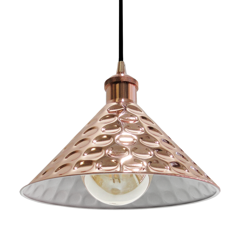 COLGANTE METALICO ORO ROSA MARTILLADO 1 LUZ E27  -DROMEL