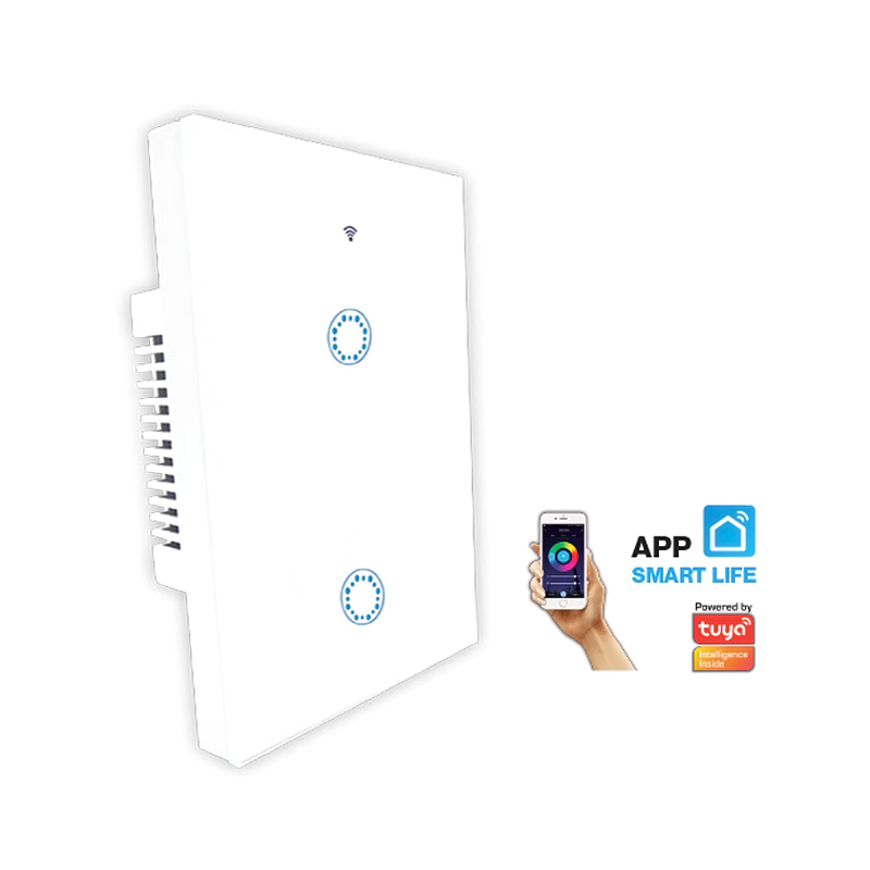 INTERRUPTOR SMART WIFI P/PARED 2 CANALES VIDRIO TEMPLADO BLANCO - TBCIN