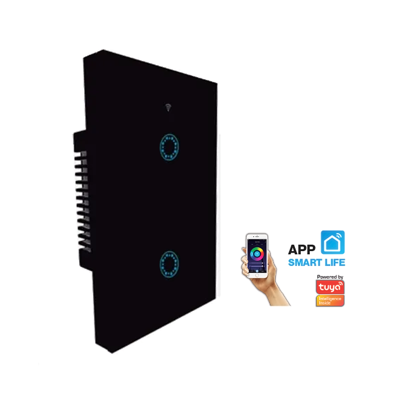 INTERRUPTOR SMART WIFI P/PARED 2 CANALES VIDRIO TEMPLADO NEGRO - TBCIN