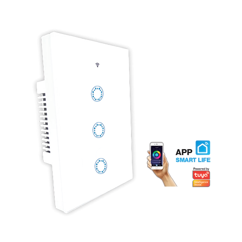 INTERRUPTOR SMART WIFI P/PARED 3 CANALES VIDRIO TEMPLADO BLANCO - TBCIN