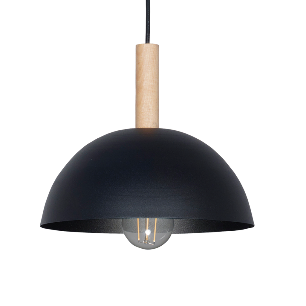 COLGANTE MEDIA ESFERA GEO 24CM DETALLE MADERA E27 NEGRO - SAN JUSTO