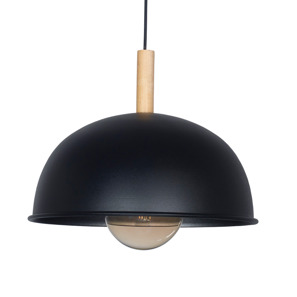 COLGANTE MEDIA ESFERA GEO ALUMINIO34CM DETALLE MADERA E27 NEGRO - SAN JUSTO