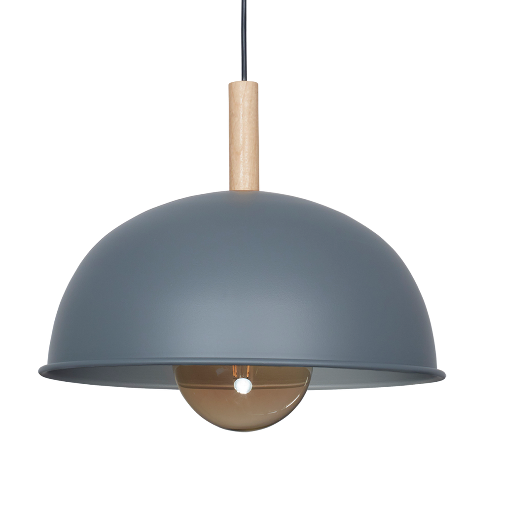 COLGANTE MEDIA ESFERA GEO ALUMINIO 34CM DETALLE MADERA E27 GRIS - SAN JUSTO