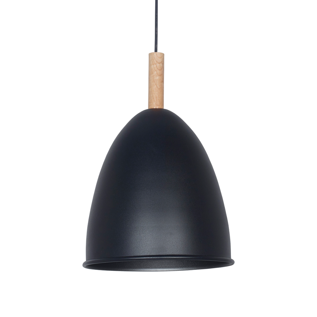 COLGANTE OVI ALUMINIO 24CM DETALLE MADERA E27 NEGRO - SAN JUSTO