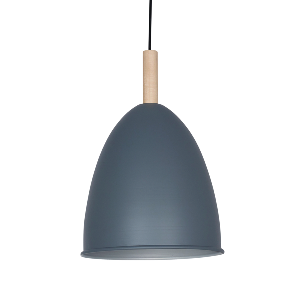 COLGANTE OVI ALUMINIO 24CM DETALLE MADERA E27 GRIS - SAN JUSTO