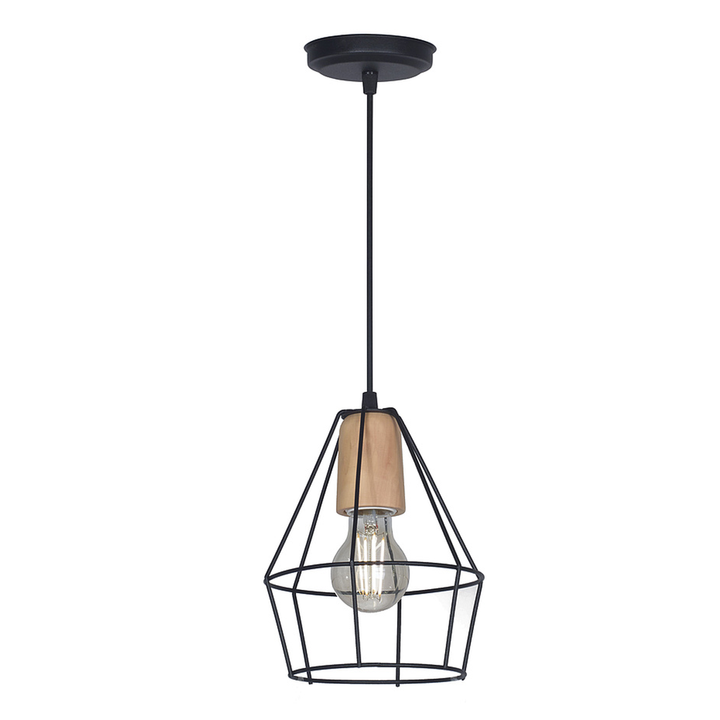 COLGANTE JAULA DIAMANTE MINI 1 LUZ E27 DETALLE MADERA NEGRO - SAN JUSTO