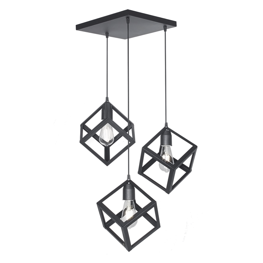 COLGANTE CUBO 3 LUCES E27 BASE 30X30CM NEGRO TEXTURADO - FERROLUX