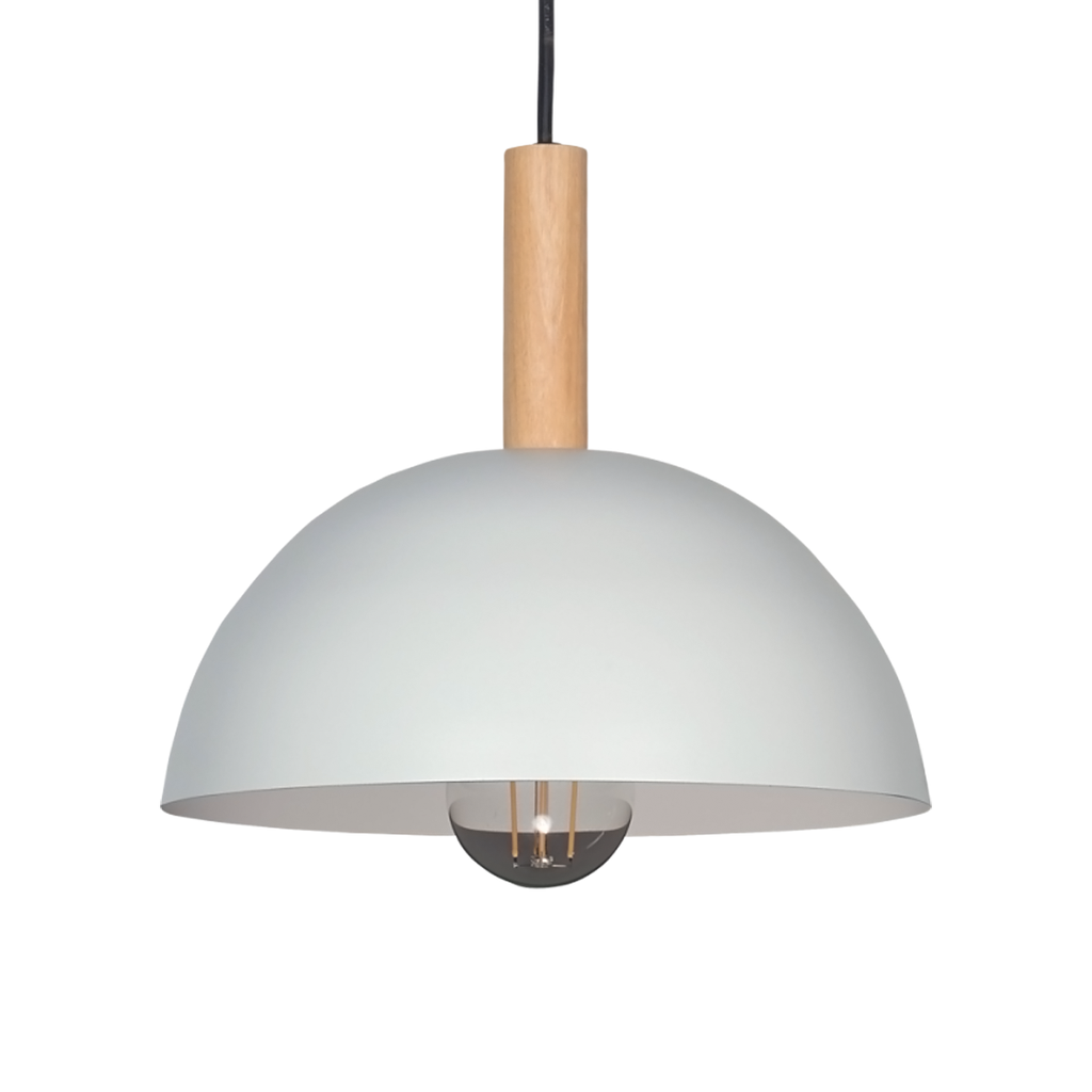 COLGANTE MEDIA ESFERA GEO 24CM DETALLE MADERA E27 BLANCO - SAN JUSTO