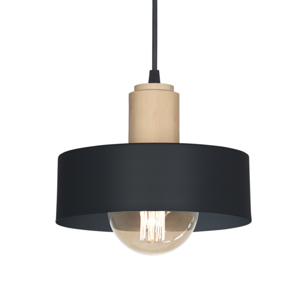 COLGANTE CHAPA 20CM 1 LUZ CON DETALLE MADERA E27 NEGRO - SAN JUSTO