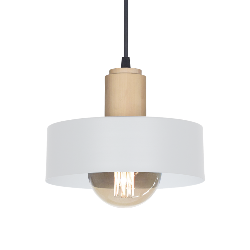 COLGANTE CHAPA 20CM 1 LUZ CON DETALLE MADERA E27 BLANCO - SAN JUSTO