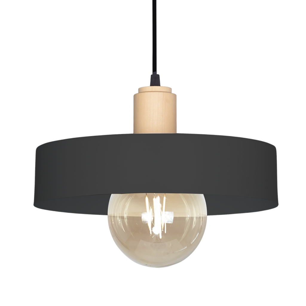 COLGANTE CHAPA 30CM 1 LUZ CON DETALLE MADERA E27 NEGRO - SAN JUSTO