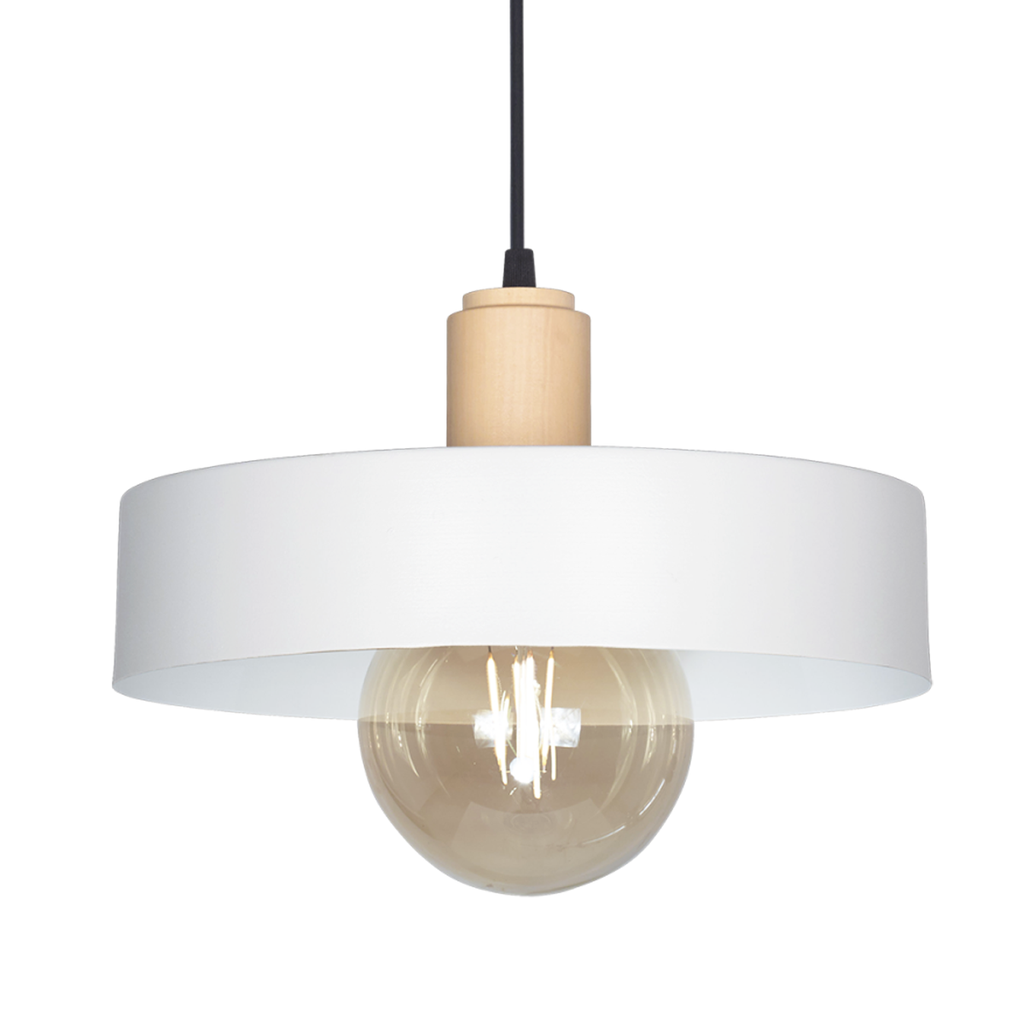 COLGANTE CHAPA 30CM 1 LUZ CON DETALLE MADERA E27 BLANCO - SAN JUSTO