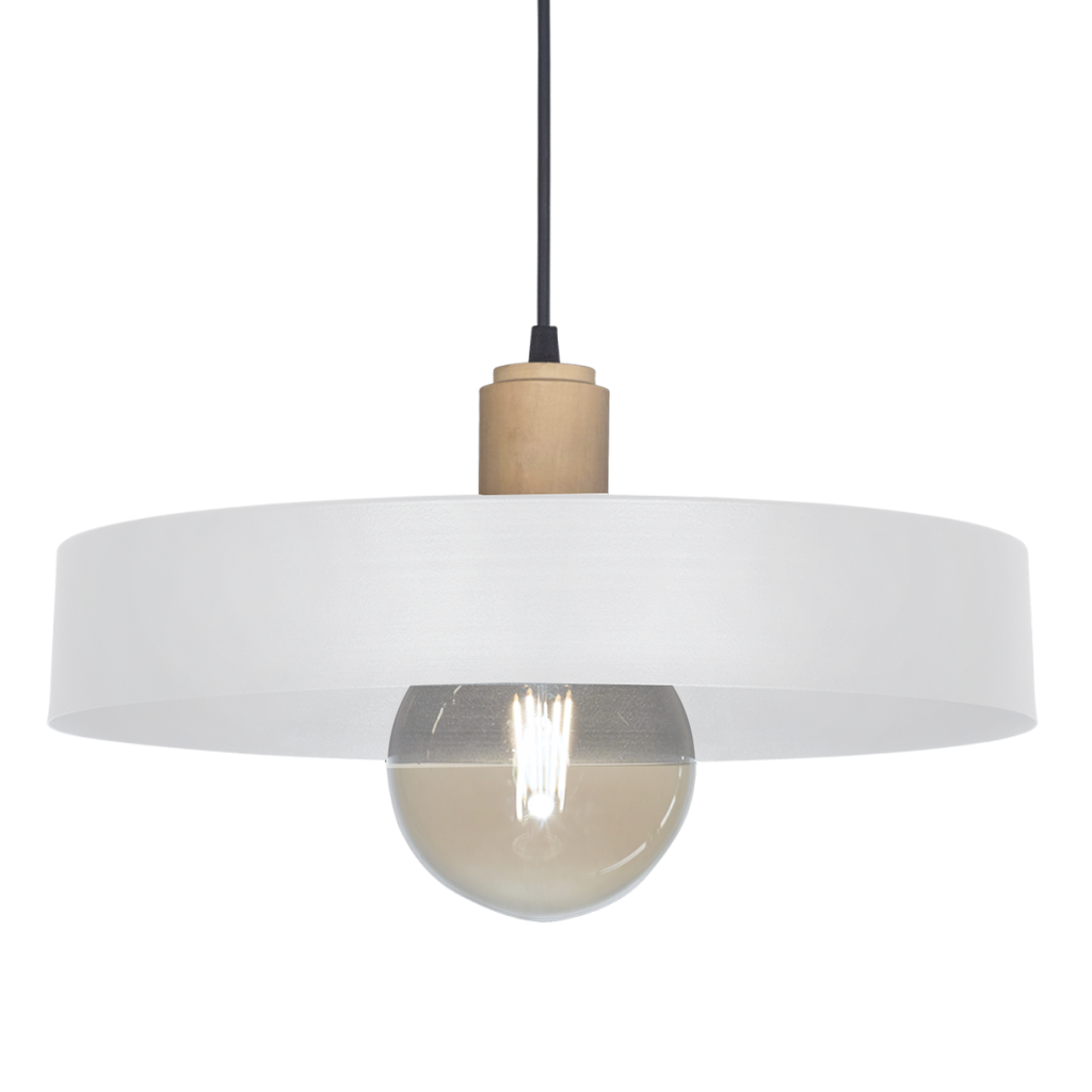 COLGANTE CHAPA 40CM 1 LUZ CON DETALLE MADERA E27 BLANCO - SAN JUSTO