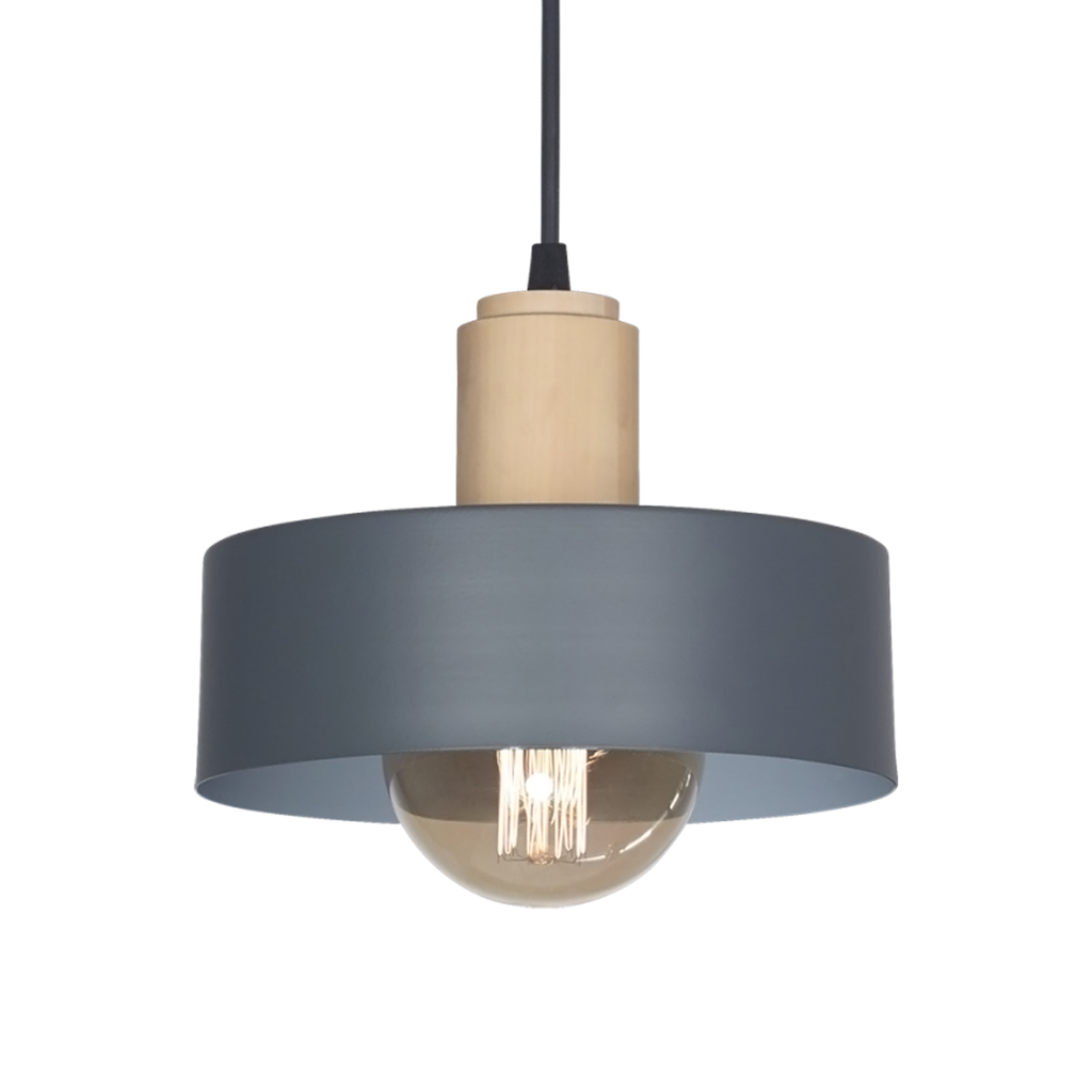 COLGANTE CHAPA 20CM 1 LUZ CON DETALLE MADERA E27 GRIS - SAN JUSTO