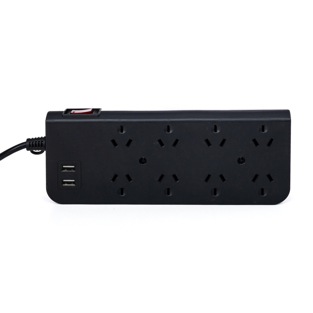 ZAPATILLA PROLONGADOR MULTIPLE 8 TOMAS + 2 USB NEGRO 3 MTS DE CABLE CON PROTECTOR TERMICO - INTECK