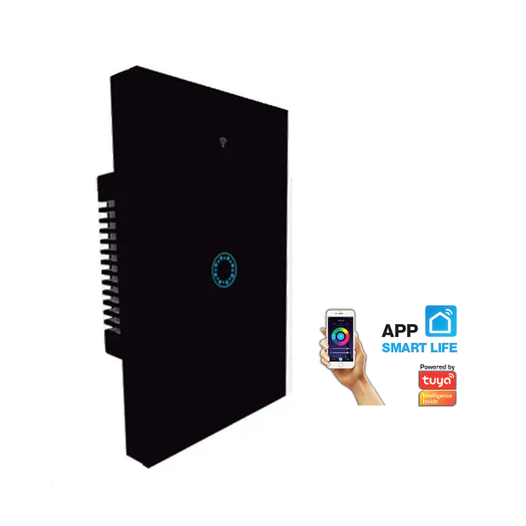 INTERRUPTOR SMART WIFI P/PARED 1 CANAL SIN NEUTRO VIDRIO TEMPLADO NEGRO - TBCIN