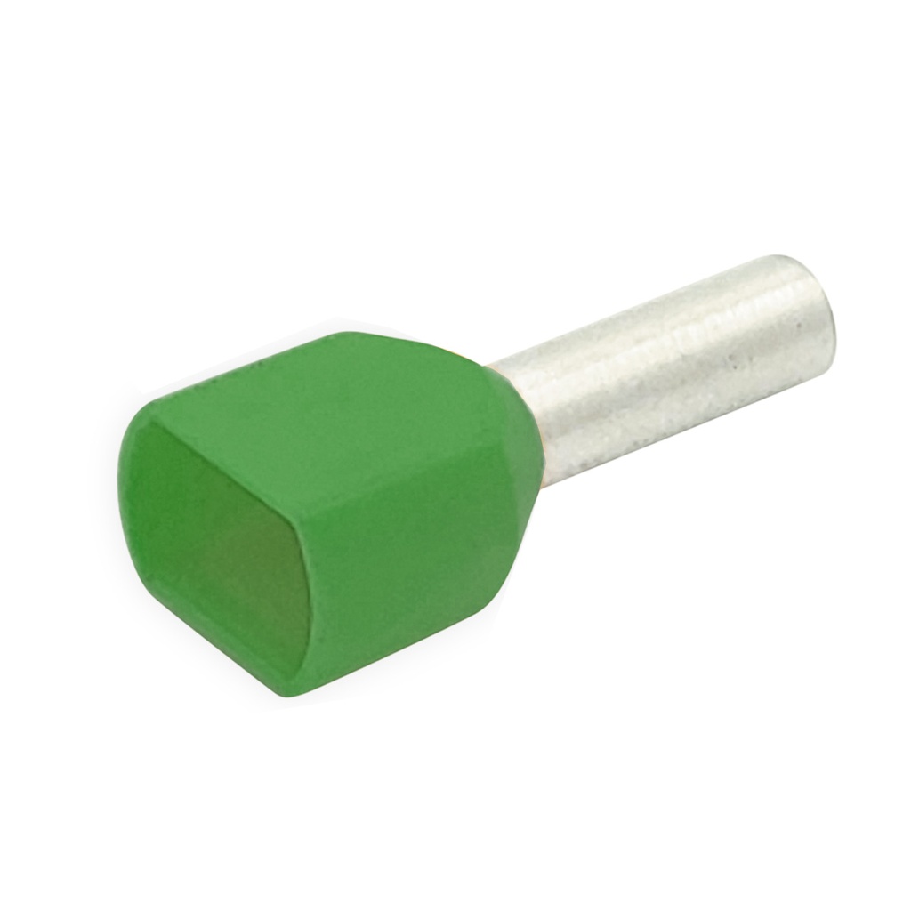 TERMINAL PREAISLADO PUNTERA TUBULAR HUECA DOBLE 6,00MM VERDE (PRECIO UNIT / BOLSA X100)