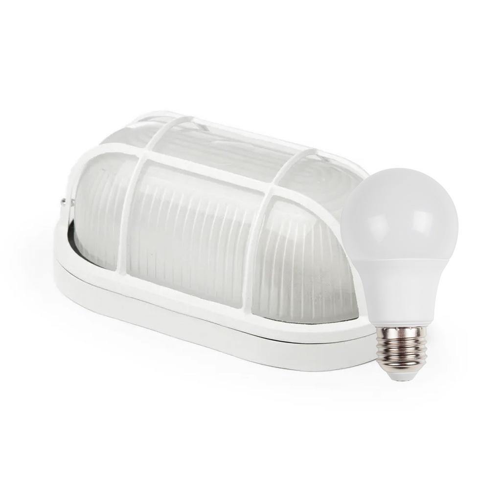 TORTUGA OVAL DE ALUMINIO BLANCA 1 X E27 CON LAMPARA 13W CALIDA IP54 - SICA