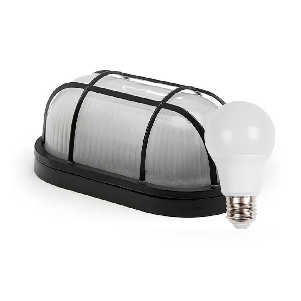 TORTUGA OVAL DE ALUMINIO NEGRA 1 X E27 CON LAMPARA 13W DIA IP54 - SICA