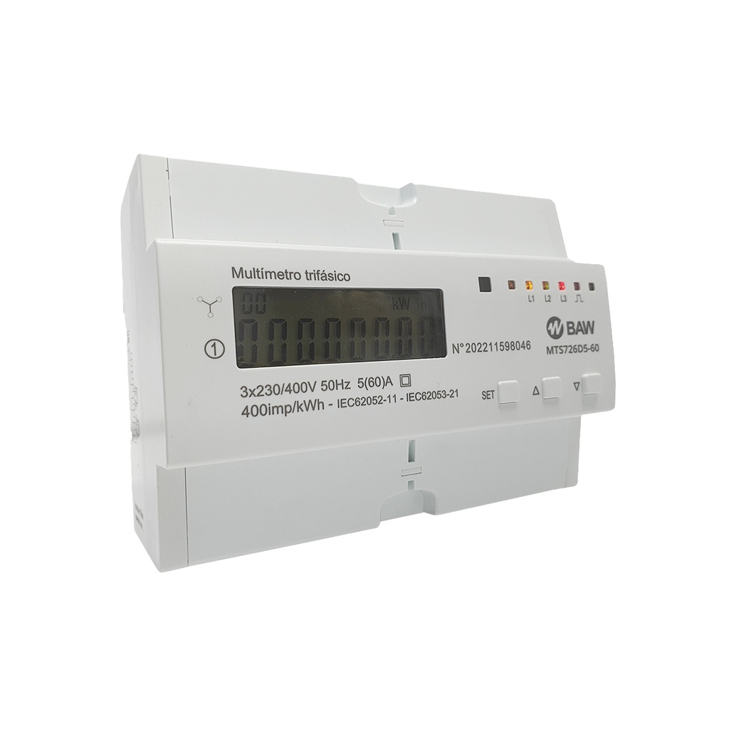 MULTIMEDIDOR TRIFASICO CON REGISTRO DE KWH. 3X5(60)A 3X230/400V - BAW