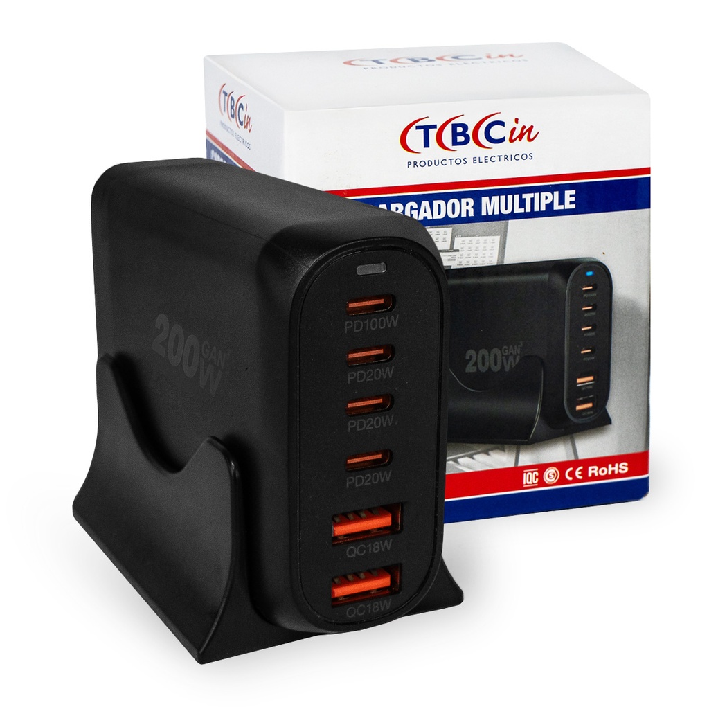 ESTACION DE CARGA MULTIPLE 4 USB-C + 2 USB-A 200W - TBCIN