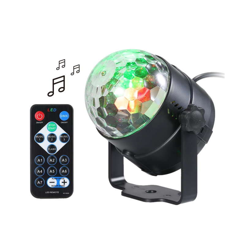 MINI BOLA DISCO A LED C/MOVIMIENTO RGB C/CONTROL REMOTO - TBCIN