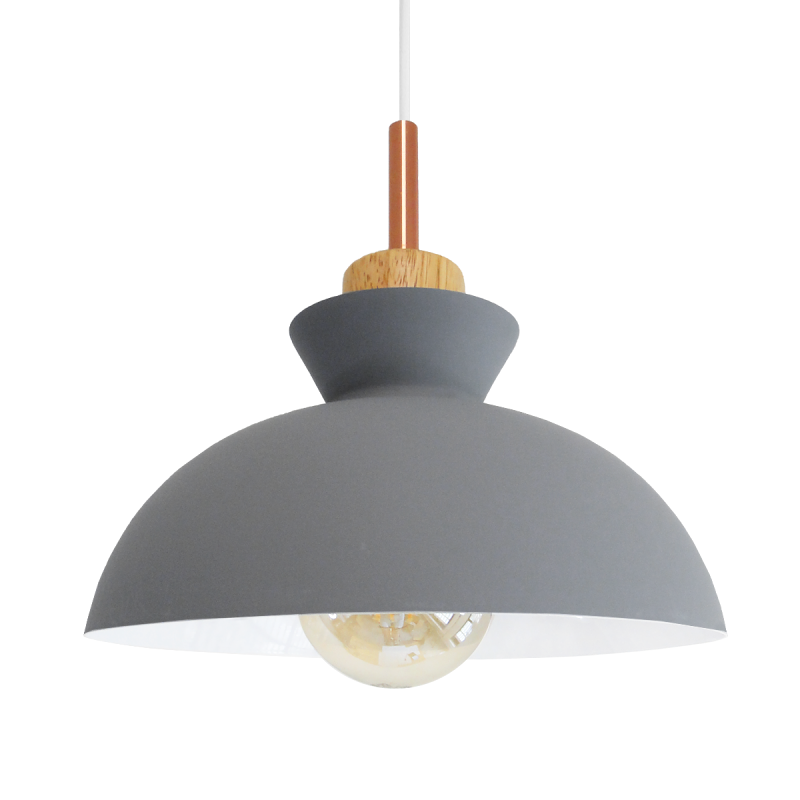 COLGANTE METALICO GRIS DETALLE MADERA 1 LUZ E27 INC.FLORON [DROP4096A] -DROMEL