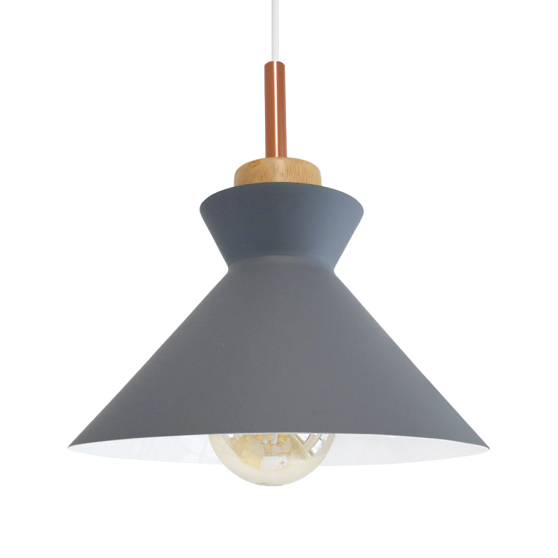 COLGANTE METALICO GRIS DETALLE MADERA 1 LUZ E27 INC.FLORON [DROP4096C] -DROMEL