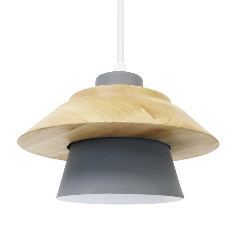 COLGANTE METALICO GRIS DETALLE MADERA 1 LUZ E27 INC.FLORON [DROP4104] -DROMEL