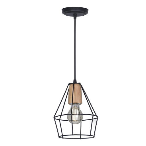 [SJ/MJ6541-02] COLGANTE JAULA DIAMANTE MINI 1 LUZ E27 DETALLE MADERA NEGRO - SAN JUSTO