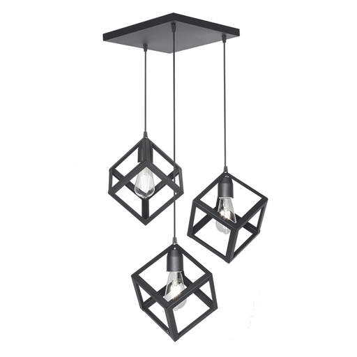 [C-3007N/T] COLGANTE CUBO 3 LUCES E27 BASE 30X30CM NEGRO TEXTURADO - FERROLUX