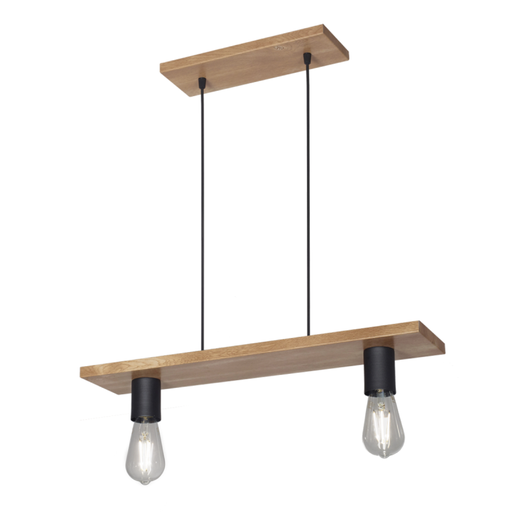 [C-210/MC] COLGANTE LUCCA E27 2 LUCES NEGRO C/SIMIL MADERA CLARA - FERROLUX