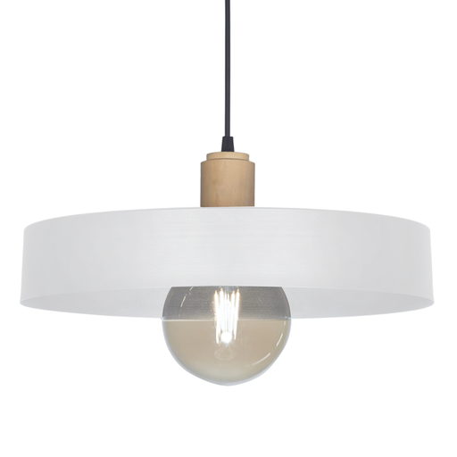 [SJ/M3003-16] COLGANTE CHAPA 40CM 1 LUZ CON DETALLE MADERA E27 BLANCO - SAN JUSTO