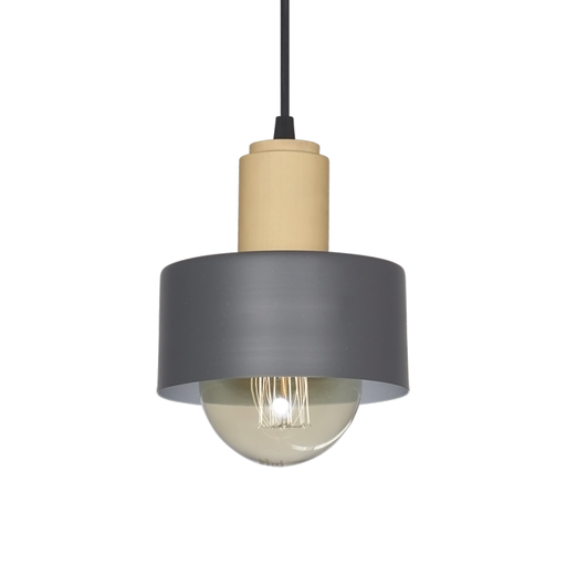 [SJ/M3000-08] COLGANTE CHAPA 15CM 1 LUZ CON DETALLE MADERA E27 GRIS - SAN JUSTO