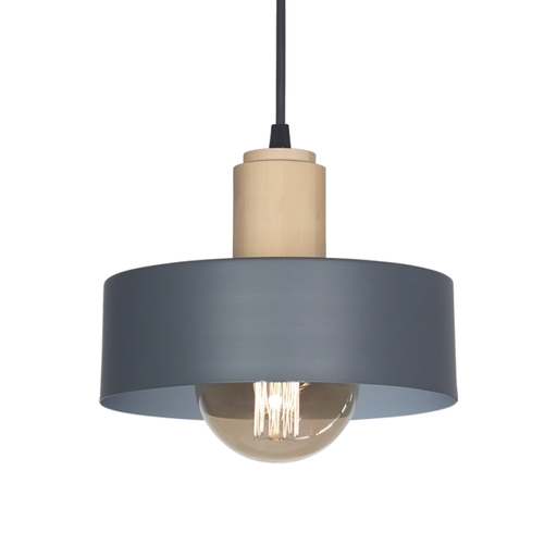 [SJ/M3001-08] COLGANTE CHAPA 20CM 1 LUZ CON DETALLE MADERA E27 GRIS - SAN JUSTO