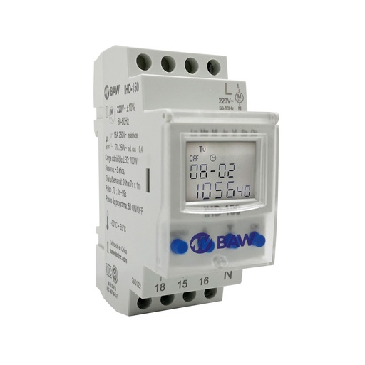 [IHD-150] INTERRUPTOR HORARIO DIGITAL RIEL DIN 50 PROGRAMAS CON DISPLAY DIGITAL - BAW