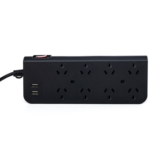 [PX8N-2USB-3] ZAPATILLA PROLONGADOR MULTIPLE 8 TOMAS + 2 USB NEGRO 3 MTS DE CABLE CON PROTECTOR TERMICO - INTECK