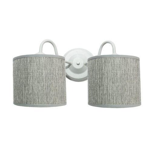 [SJ/20012-16-36] APLIQUE DE PARED 2 LUCES BASE BLANCA PANTALLA DE TELA GRIS Ø15CM  - SAN JUSTO