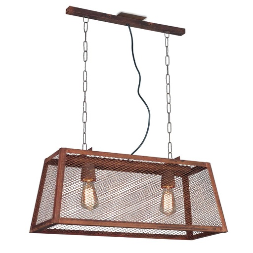 [SJ/CR6662-19] COLGANTE DE CHAPA C/MALLA METALICA 2 LUCES COLOR OXIDADO 70CMX30CM  - SAN JUSTO