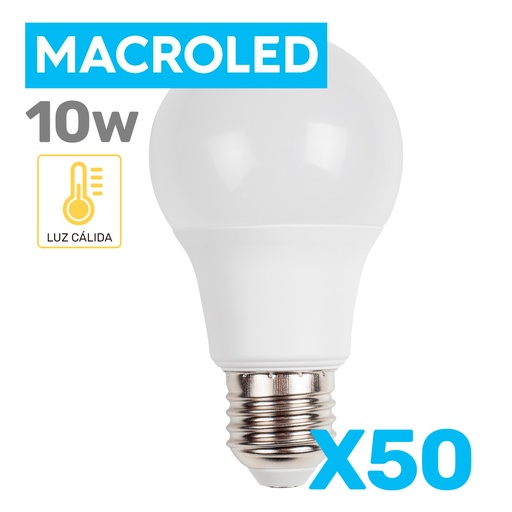 [P50BT6010LC] OFERTA - PACK 50 BULBO LED 10W LUZ CALIDA - MACROLED