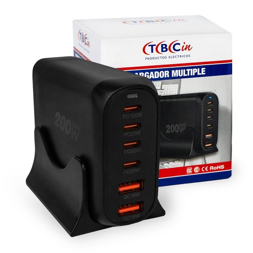 [TBC/EV-P6U4] ESTACION DE CARGA MULTIPLE 4 USB-C + 2 USB-A 200W - TBCIN