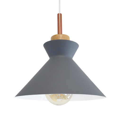 [DROP4096C] COLGANTE METALICO GRIS DETALLE MADERA 1 LUZ E27 INC.FLORON [DROP4096C] -DROMEL